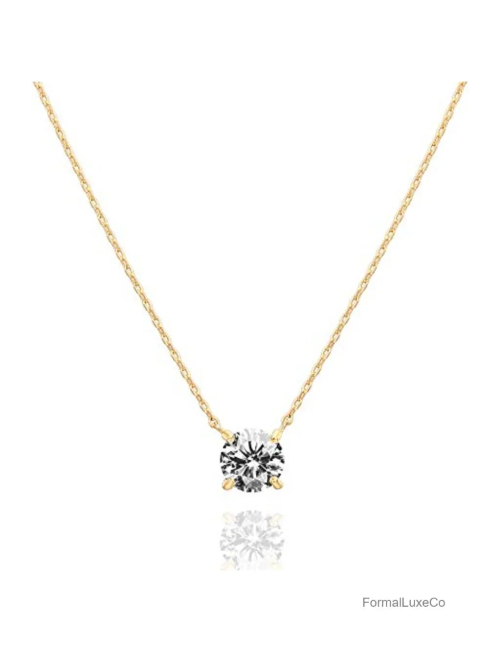 14K Gold Plated Cubic Zirconia Solitaire Pendant Dainty Choker Necklace